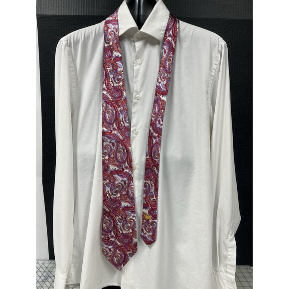 Countess Mara‎ Silk Tie 60”L 3”W Multicolor Paisley Red/Pink - Picture 1 of 5
